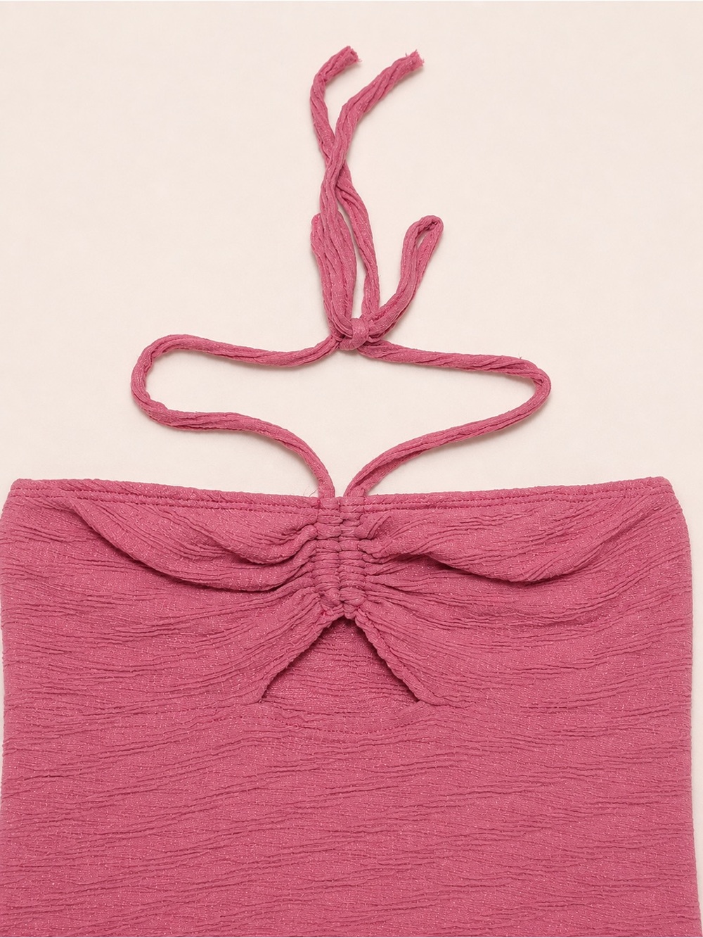 Pink Cropped Halter Ruched Bandeau - Picture 2 of 4
